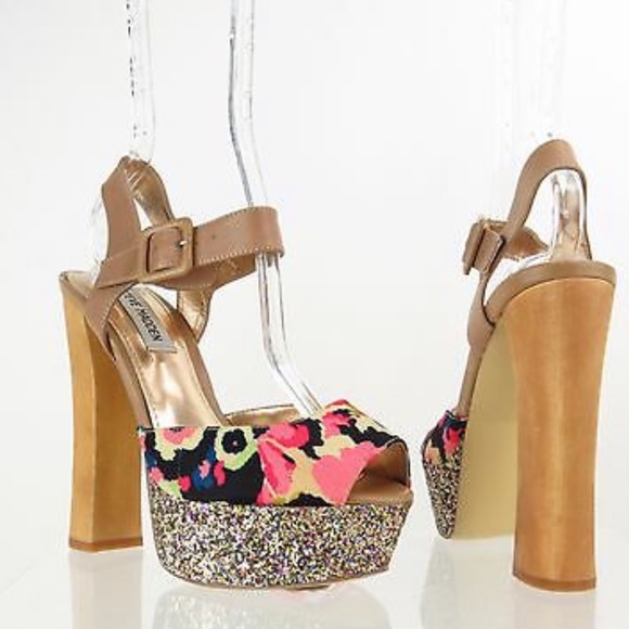 Steve Madden Jillyy Floral Wooden Platform Samdal - Picture 13 of 16